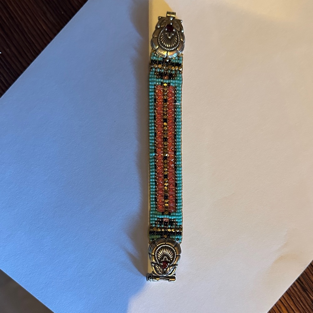 Chili Rose Handcrafted Beaded Bracelet with Silver Accents